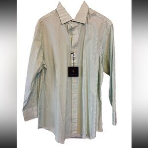 Ralph Lauren Men's Green Striped Shirt 17.5 32/33